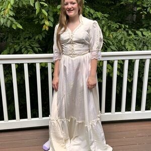 Gunne Sax Cream Vintage Prairie Maxi Tiered Dress Size 11